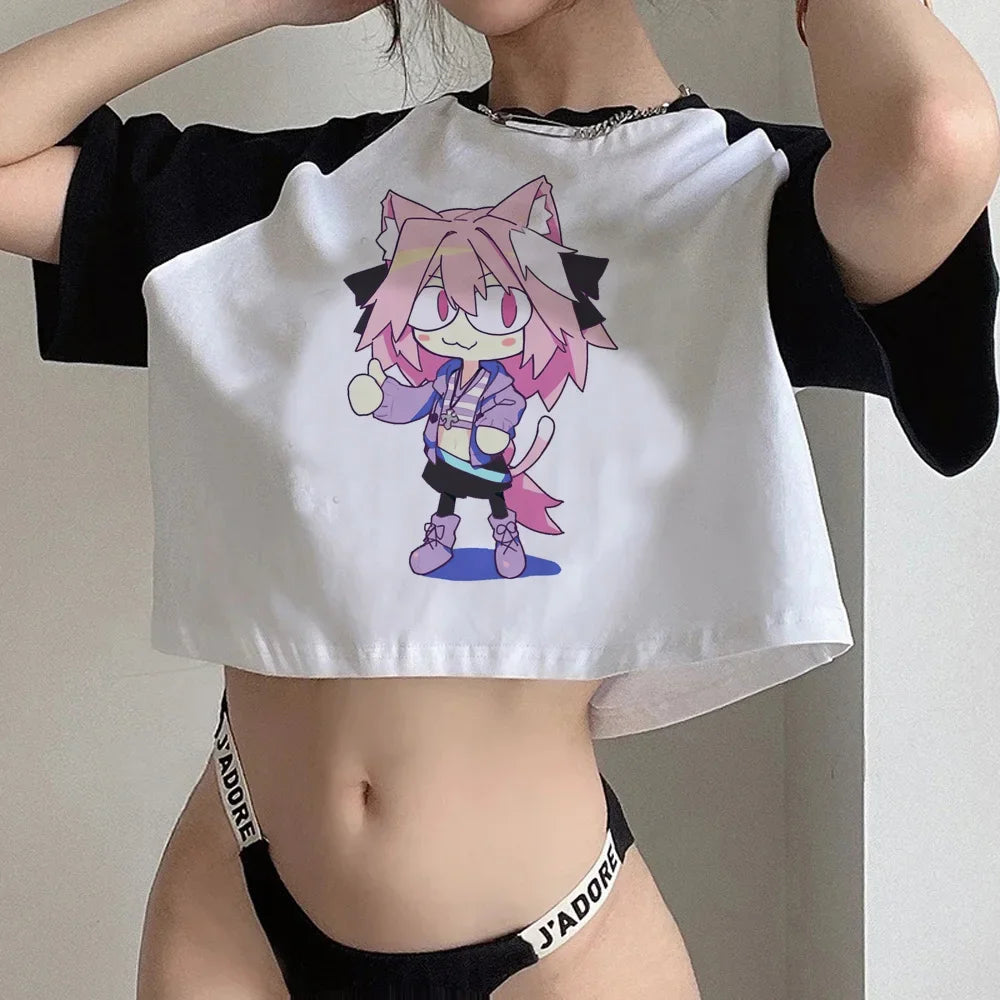 90s Femboy fairycore goth crop top Woman gothic  manga korean fashion graphic  t-shirts cropped