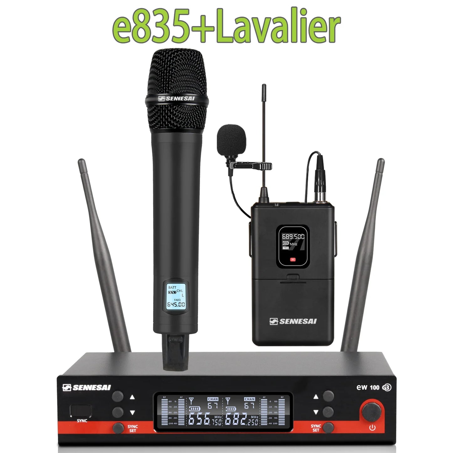 SENNESAI Ew100g3 Professional Dual Wireless Microphone Stage Performance 2 Channels 600-699MHz UHF Karaoke Metal Handheld