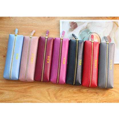 Custom Name Cow Leather Pencil Case Luxury Zipper Business Office Storage Bag Student Pen Bag Personalized Cosmetic Bags Gift