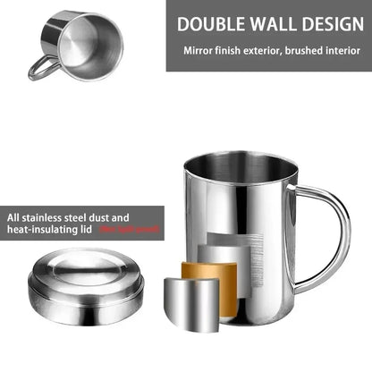 Stainless Steel Cup with Handle, Easy Clean Reusable Portable Water Cup 300/400ml for Office Outdoor Camping