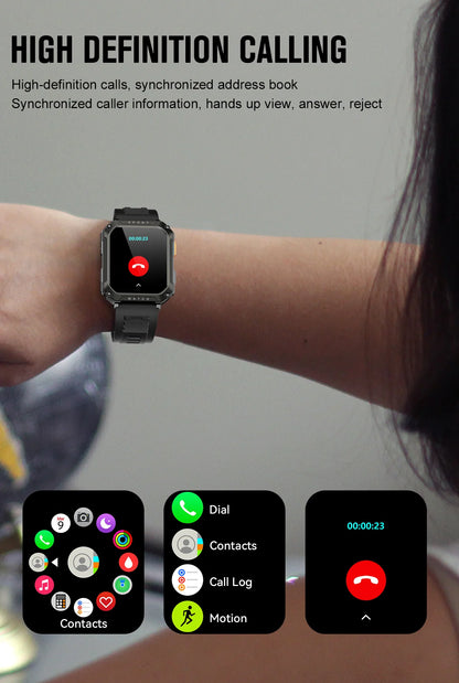 LIGE 2026 Zewnętrzny Smartwatch Męski 2.01" Ekran IP68 Wodoodporne Zegarki Wytrzymały Wojskowy Bluetooth Połączenia Smartwatch dla Androida i iOS