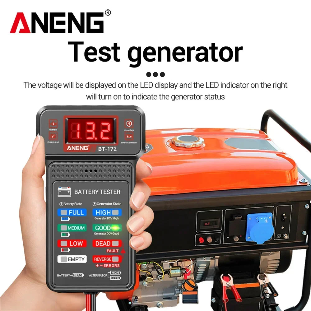Car Battery Load Tester ANENG BT-172 Voltage Meter Gauge Digital Display Car Battery Monitor Amp Meter with Alligator Clips Tool