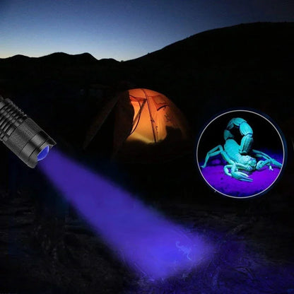 Portable UV Flashlight 365-395nm Black Light Flashlights Ultraviolet Zoomable Torch Pet Urine Stains Fluorescent Agent Detector