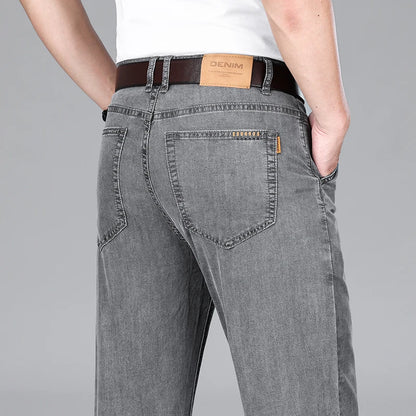 2026 Summer Brand Clothing New Men's Straight Loose Business Casual Lightweight Jeans Classic Embroidered Elastic Denim Pants