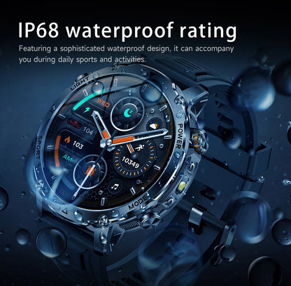 Smartwatch LIGE 2026 wojskowy, bateria 1400mAh, dla mężczyzn, latarka zewnętrzna, wodoodporność IP68, pulsometr, połączenia Bluetooth, bransoletka sportowa