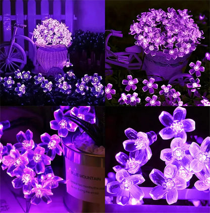 Outdoor Solar Led String Lights Cherry Flowers  Light Strings 8 Lighting Modes Solar Lamp for Camping Wedding Christmas Decor