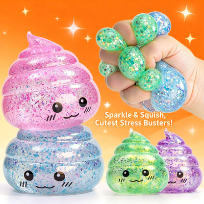 Prank Gift Glitter Funny Stress Ball Squishy Poo Squishies Toys Stretch Squeeze Fidget Novelty Toys for Kids Adults Fool Day