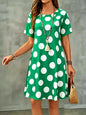 New Summer Women Dress Polka Dots Print Short Sleeve O-Neck  A-Line Dress Casual Loose Beach Sundress