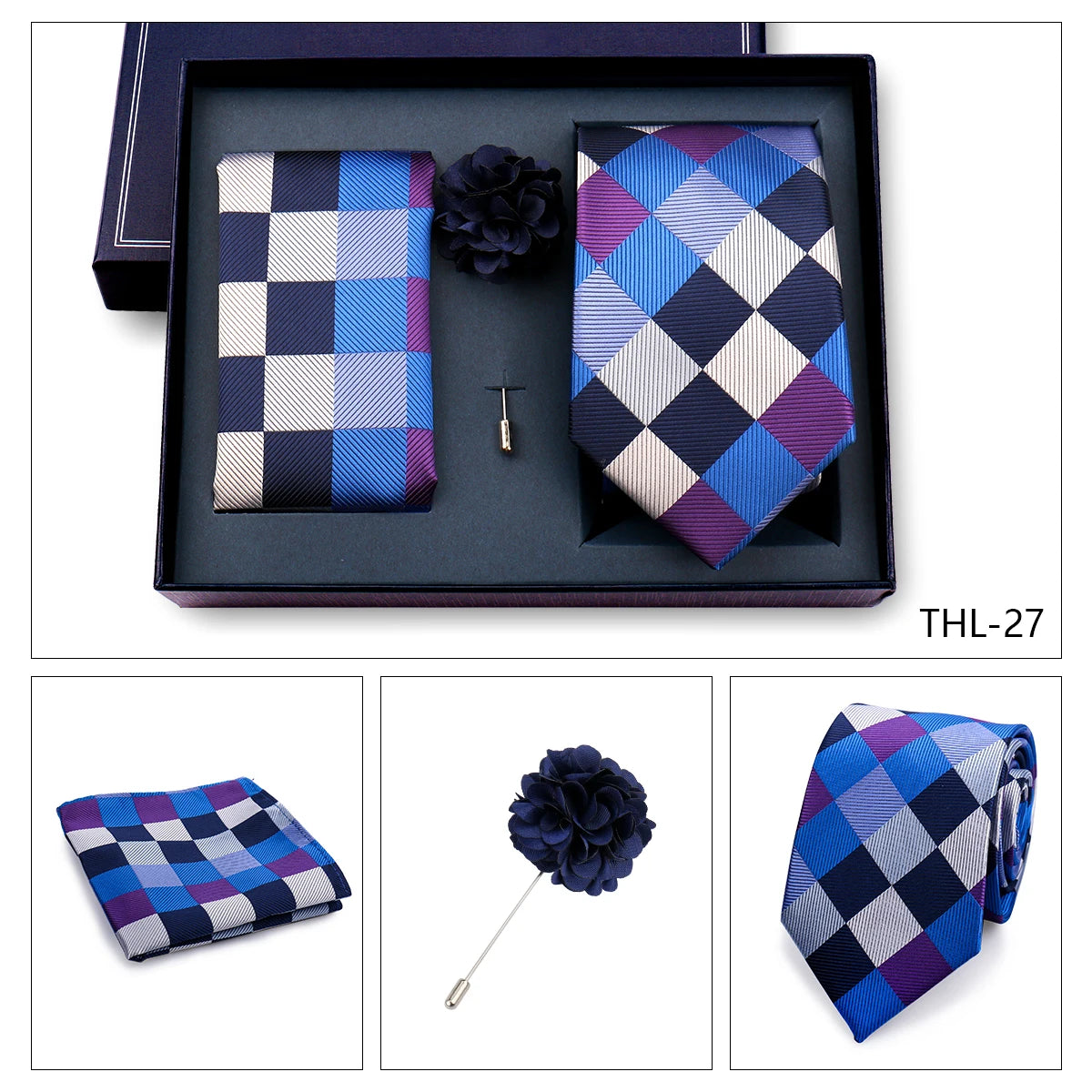 Elegant Ties For Men Classic Paisly Neck Tie Pocket Square Brooch Set With Gift Box Mens Business Wedding Suit Accessories