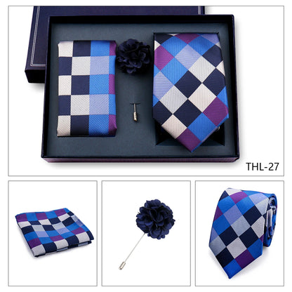 Elegant Ties For Men Classic Paisly Neck Tie Pocket Square Brooch Set With Gift Box Mens Business Wedding Suit Accessories