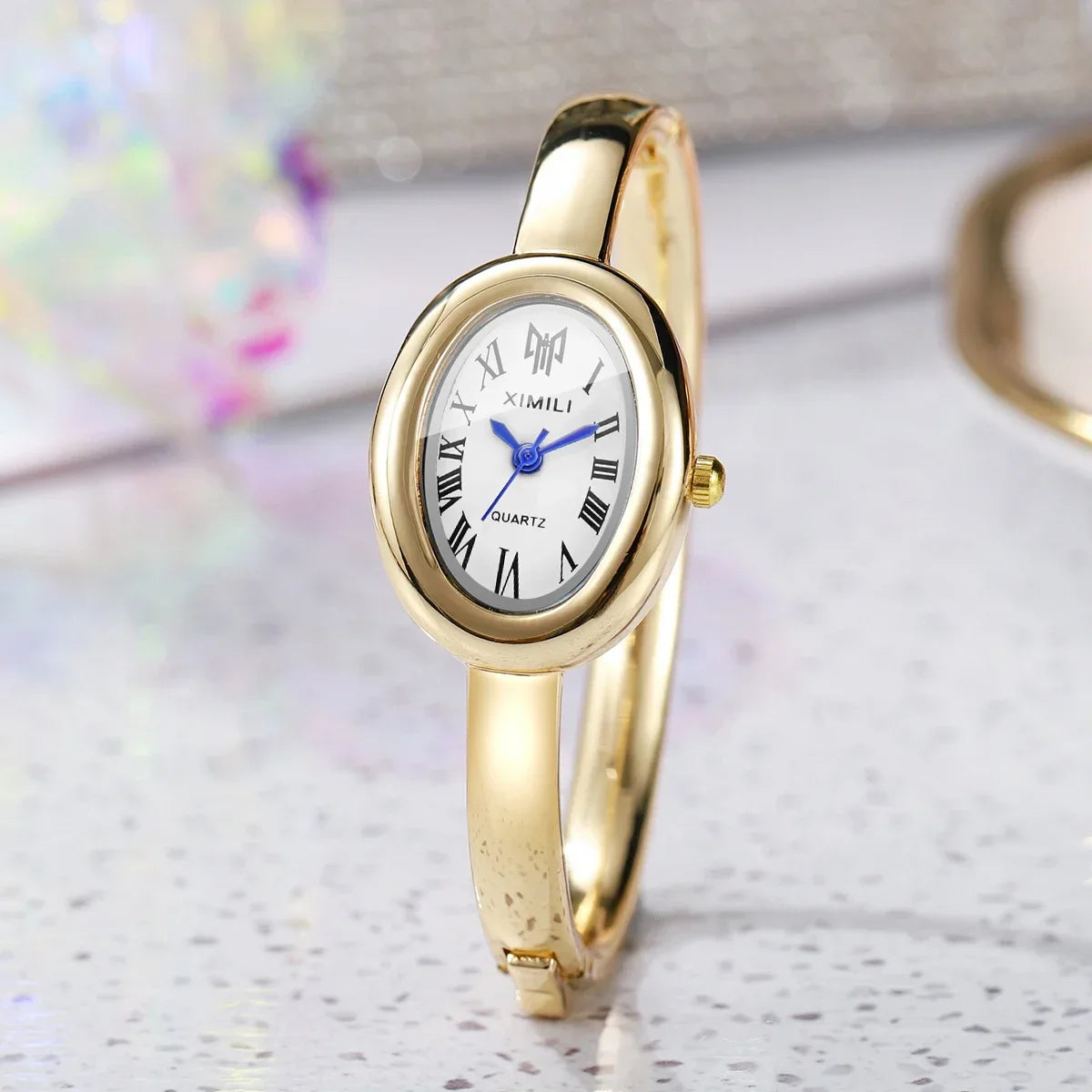 2PCS Elegant Oval Roma Dial Women Quartz Watches Set Fashion Bracelet Bangle Ladies Wristwatch Reloj Mujer Girls（Without Box）