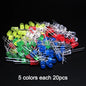 100PCS F5 LED Diode 5MM Assorted Kit White Green Red Blue Yellow Orange Pink Purple Warm White DIY kit Light Emitting Diode bxv