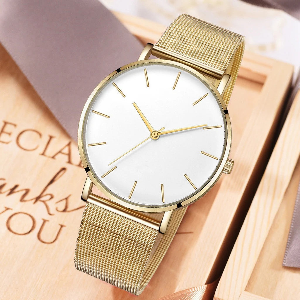Ultra-thin Fashion Watch Women Luxury Metal Mesh Belt Ladies Quartz Wristwatches Minimalist Elegant Woman Watches reloj mujer
