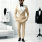 2-Piece Men's Casual Smolking Set with White Lapel Blazer And Black Pants Wedding Groomsmen Suit for Ceremony And Festa