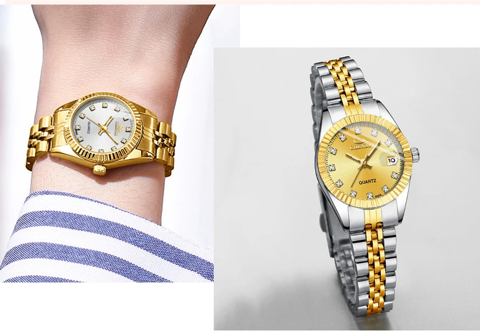 CHENXI Hot Sale Luxury Women's Golden Stainless Steel Small Dial Watch Quartz Charm Dress Trendy Wristwatch for Fashion Lady