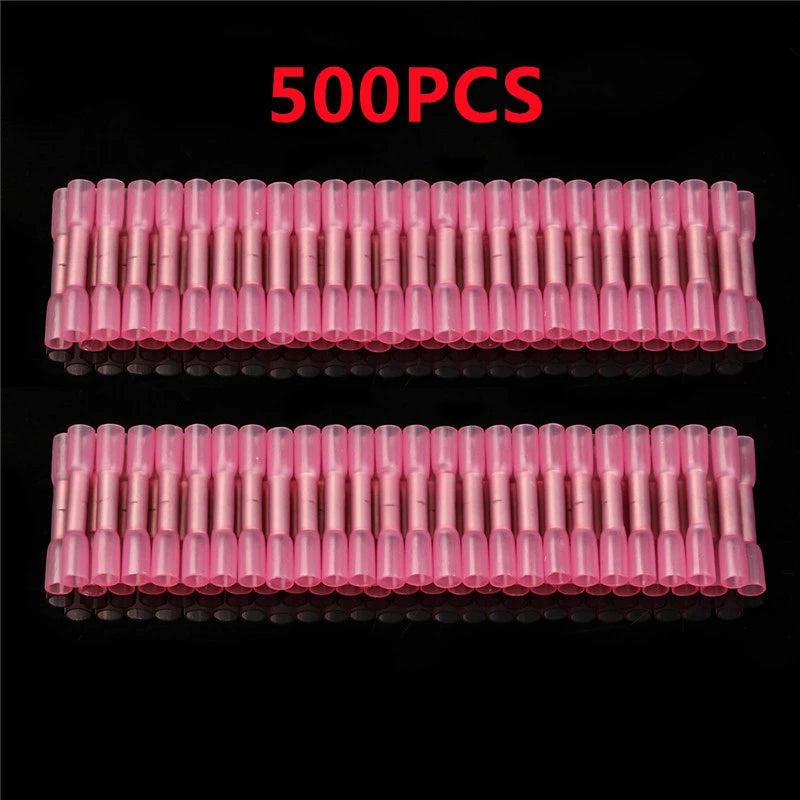 50/200/500pcs Heat Shrink Butt Cable Wire Crimp Connector 0.5-1.5mm2 Electrical Terminals Quick Connector BHT1.25 Red 22-18 AWG