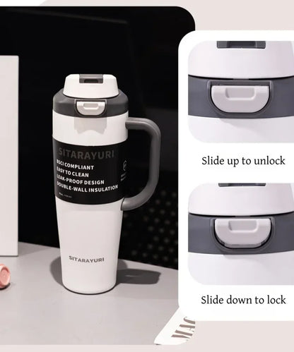 JUSTINLAU 1PC 1200ML Large Capacity Stainless Steel Insulated Cup Car Travel Outdoor Camping Coffee Beverage Water Bottle