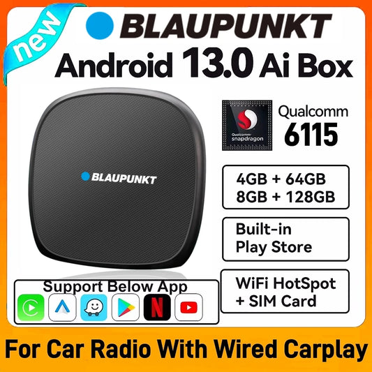 Android 13 Android Auto Wireless CarPlay AI TV Box QCM6115 8-Core Split Screen 64G 128G For Netflix Play Store