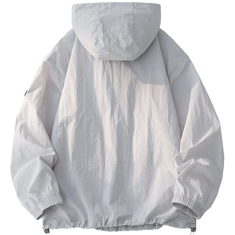 Summer Men's Hooded Sunscreen Jacket UPF50+ Ultra Thin Zipper Pocket Windbreaker Elastic Cuffs Outdoor Hiking Fishing Skin Coats