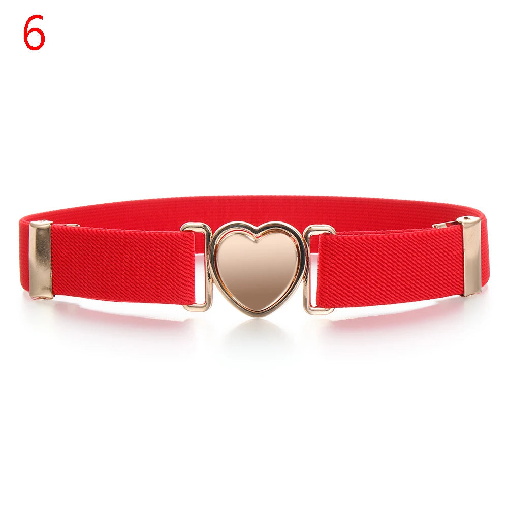 2022 Children Stretch Belts Girls Multicolor Adjustable Elastic Waist Belts with Heart Shape Buckle Waistband Accessories