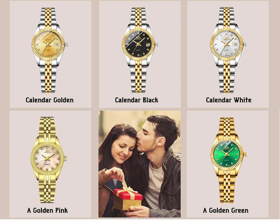 CHENXI Hot Sale Luxury Women's Golden Stainless Steel Small Dial Watch Quartz Charm Dress Trendy Wristwatch for Fashion Lady