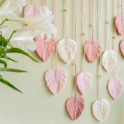 Handmade Woven Leaf Macrame Hanging Ornament Bohemian Cotton Rope Woven Walls Hanging Decoration For Bedroom Living Room Wall