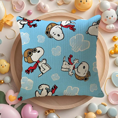 Cute Snoopy Pillow Case Natural Linen Organic Fabric Double-Sided Printing Sofa Home Decor Gift Cushion Cover