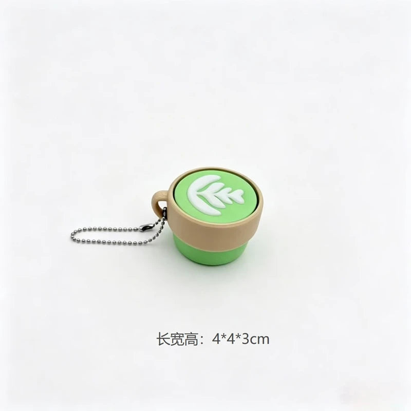 3D Printed Cappuccino Coffee Cup Keyrings Creative Clicker Button Dessert Keychains Office Stress Relief Keyboard Fidgets Gifts