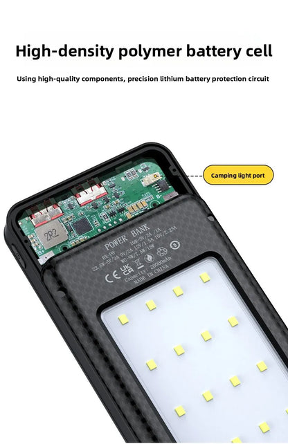 22.5W Fast Charging & Wireless Charging 18650 Battery Power Case - 8x18650 Battery Holder with Outdoor Camping LED Light