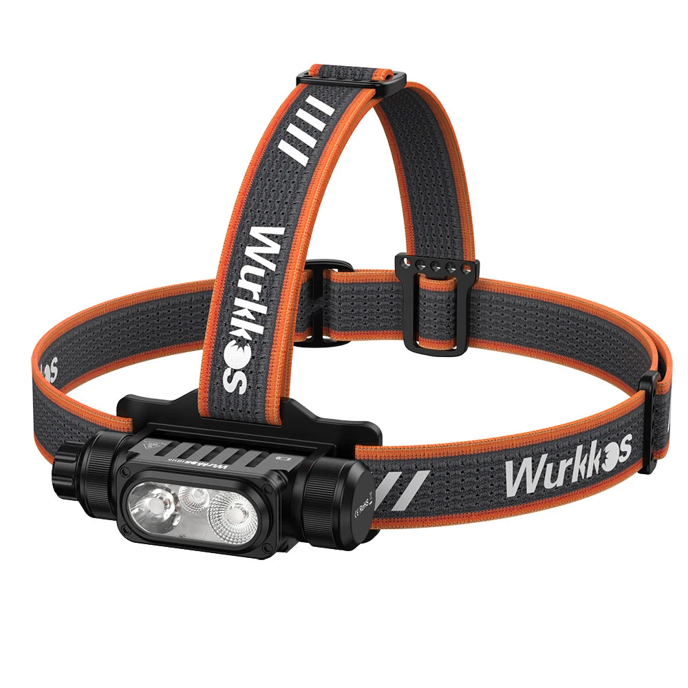 Wurkkos HD16 Headlamp 2500 lm featuring red and white light modes and a sensor powered by an 18650 battery with USB-C charging