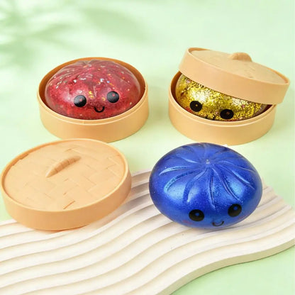 Simulation Flash Dumpling Pressure Ball Slow Rebound Soft Pinch Decompression Squishy Stress Relief Balls with Steamer