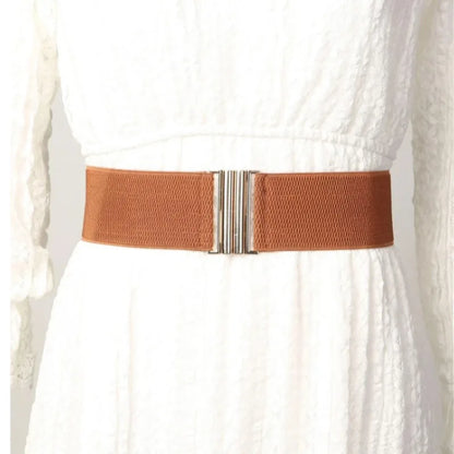 Fashion Women's Ladies Gold Buckle Wide Stretch Elastic Corset Waist Belt Waistband Dress Decoration Belt