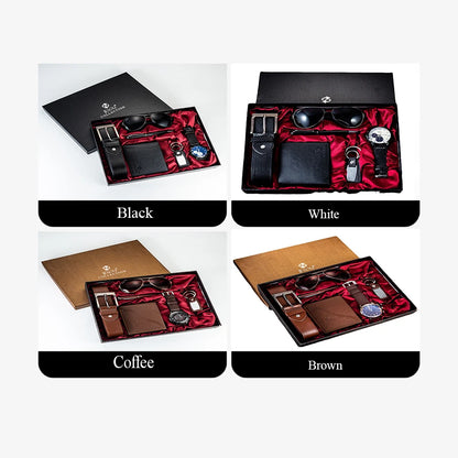 Gift Business Luxury Company Mens Set 6 in 1 Watch Glasses Pen Keychain Belt Purse Welcome Holiday Birthday
