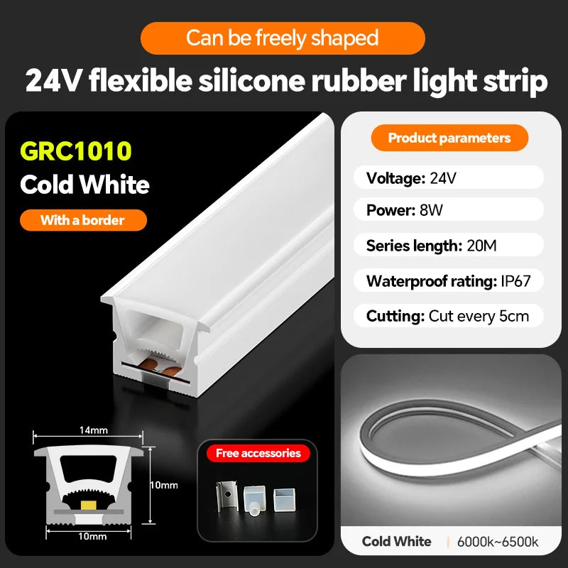 LED flexible silicone light strip embedded 24V waterproof tubing linear lamp concealed installation flexible soft light strip