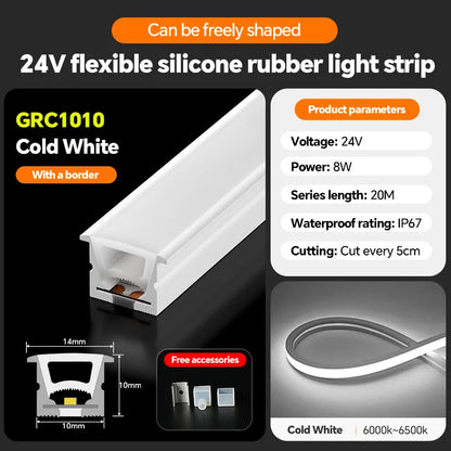 LED flexible silicone light strip embedded 24V waterproof tubing linear lamp concealed installation flexible soft light strip