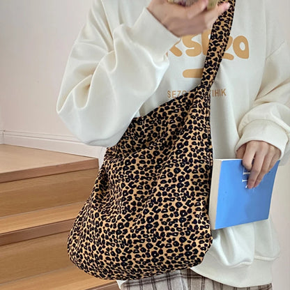 Female Leopard Print Messenger Bag Modern Shoulder Canvas Bag Student Diagonal Large Capacity Straddle Bag