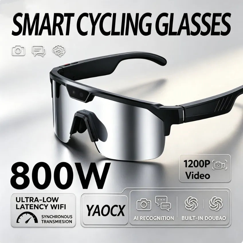 2026 Cycling Glasses with 800W HD Camera UV Protection Voice Assistant AI Translation Bluetooth Wireless Calling Cycling Glasses