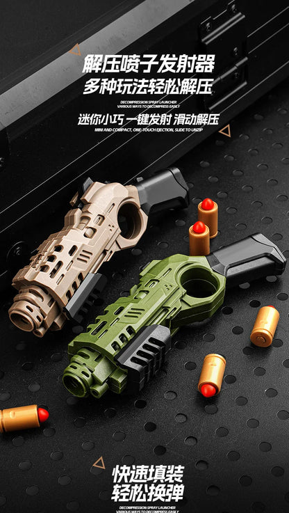EDC Shootable Toy Pistol with 1-Button Shell Ejection and Card Pushing Function, Black Technology Mini Handgun for Stress Relief