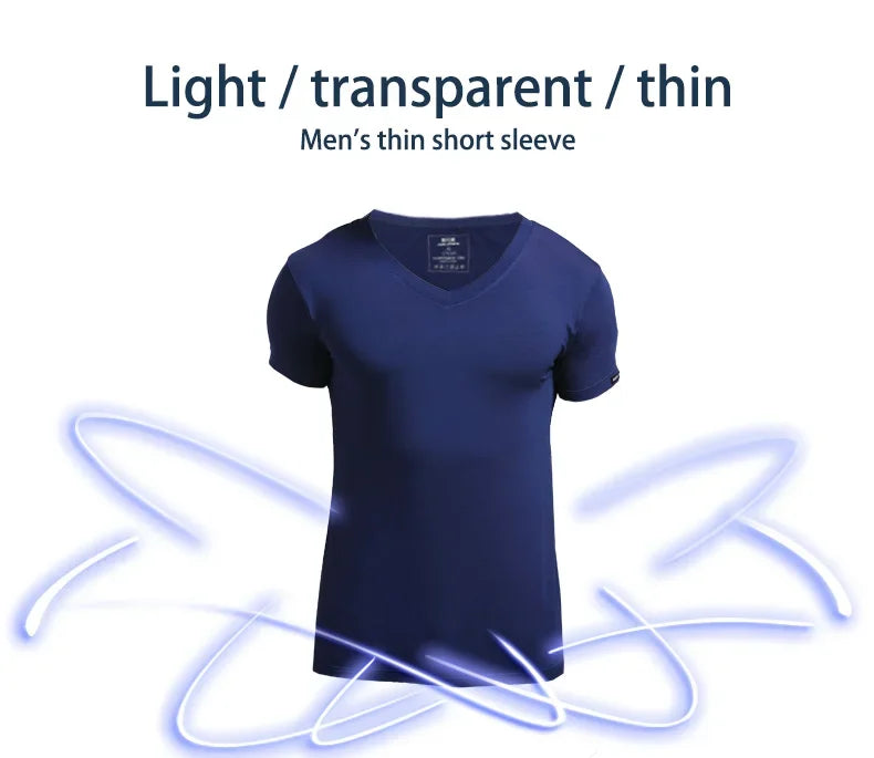 Modal summer round neck tight men's short sleeve V-neck T-shirt solid color vest T-shirt slim-fit sports undershirt