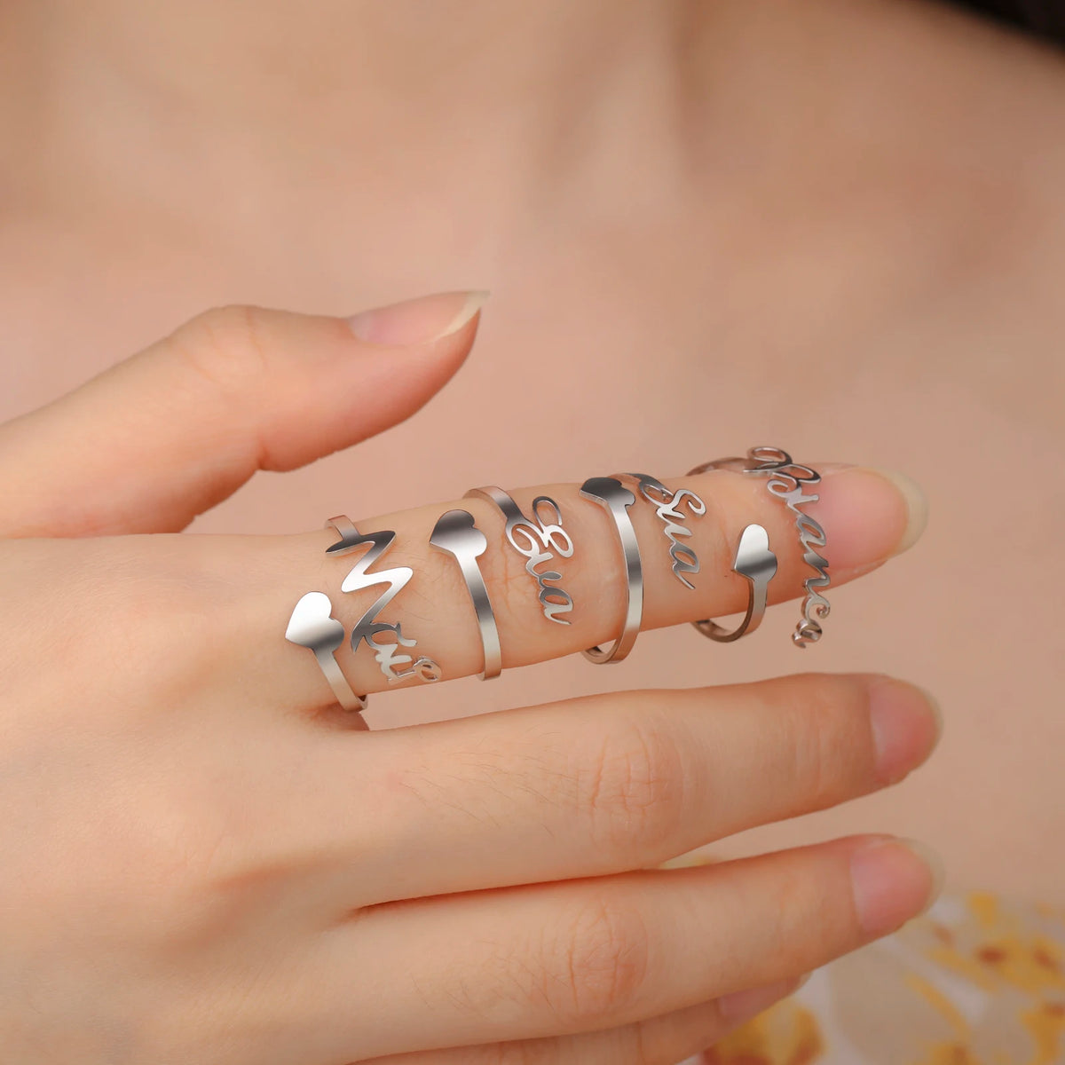 Custom Double First Name Finger Ring For Women Men Personalized Couple Wedding Gift Gold Color Stainless Steel Open Ring Jewelry