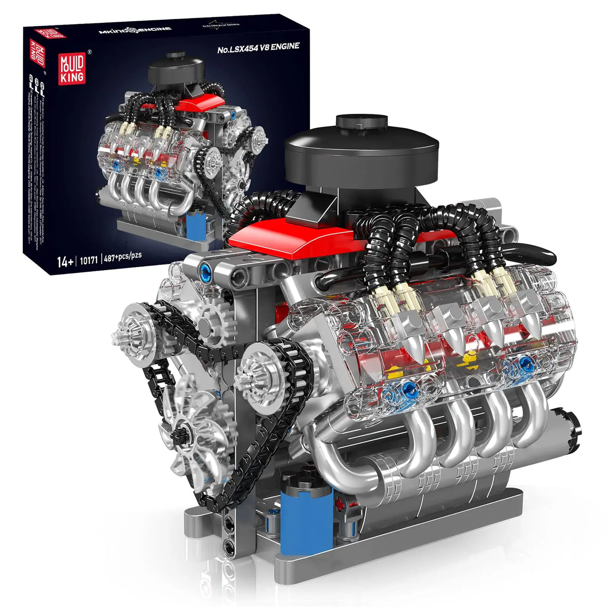 Mould King 10171 Working V8 Engine Model Kit, 487 PCS STEM Building Set with Motor for Adults, Teens & Kids