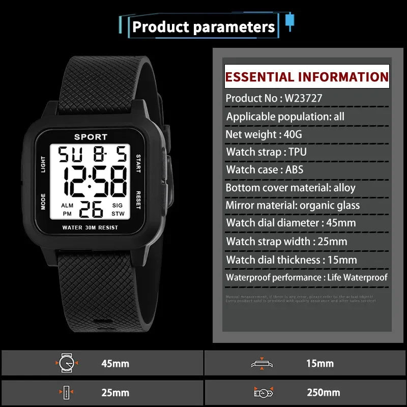 YIKAZE Sports Watch for Men Luminous Waterproof Men's Sport Watches Outdoor Military Clock Student LED Electronic Wristwatch