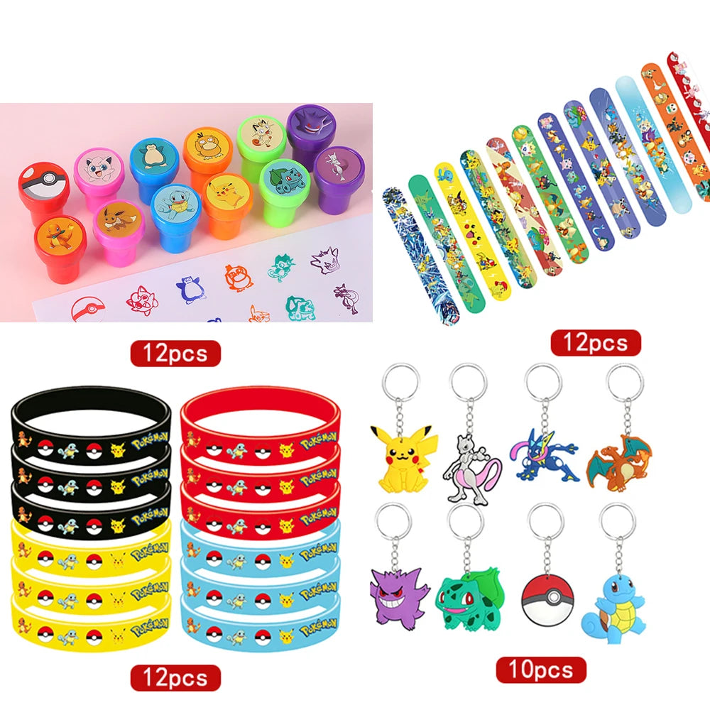 Birthday Party Favor Supplies Pik chu Braclet Keychain Stamp Mask Set for Birthday Party Bag Classroom School Reward Prize Gift