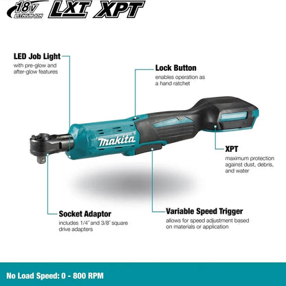 MAKITA DWR180Z klucz grzechotkowy akumulatorowy 18V LXT 6,35mm 800obr/min 47,5N·m klucz kątowy klucz nasadowy elektronarzędzia DWR180