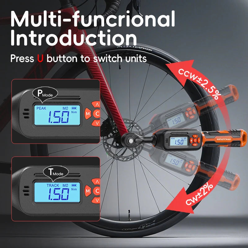 MOVECRAB Series Digital Torque Wrench 1.5-340N.m 2% Accuracy Preset Values with Buzzer, LED Flash & HandleVibration Notification