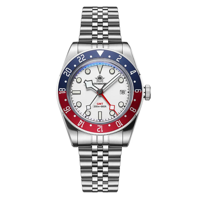 ADDIESDIVE Hot Sale GMT Movement Quartz Watch Stainless Steel Super Luminous 200M Diver Watches For Men AD2044 Relogio Masculino