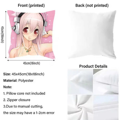 Anime Super Sonico Manga Classic Cushion Cover Pattern Printed Pillowcase for Living Room Sofa Cushion Cover & Bedroom Decor