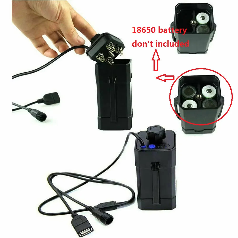 Portable 4X 18650 Waterproof Battery Pack Case Power Bank Storage Box For Bicycle Bike Lamp 8.4V 5V DC Output Without Battery