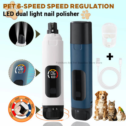 Electric 6-speed adjustable pet nail polisher large/small dog nail clipper 2 LED lights rabbit cat paw nail beauty accessories