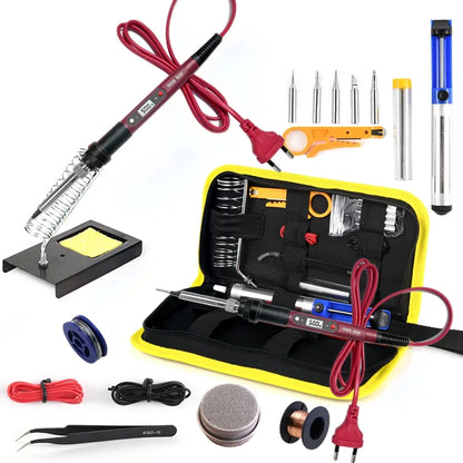 80W Soldering iron kit adjustable temperature LCD solder welding tools Ceramic heater soldering tips Tweezers soldering wire